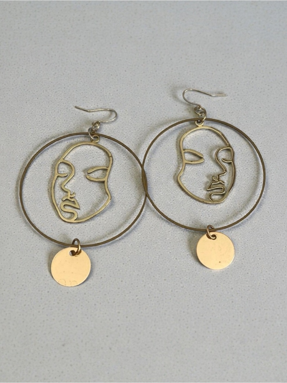 Brass Large Hoop Face Mobile Modern Hoop Earrings